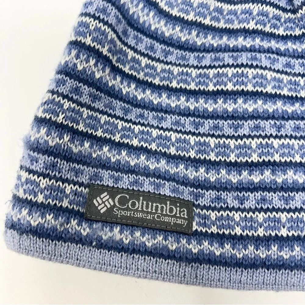 Columbia Kids' Blue Striped Tassel Beanie Youth Size Nordic Icelandic Pattern